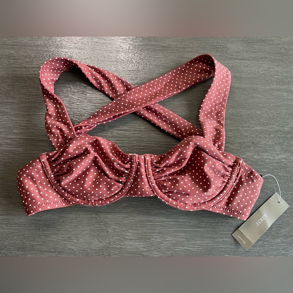 NWT J. Crew Bikini In Polka Dot Sable Brown White Tie Back 32A - Picture 4 of 11
